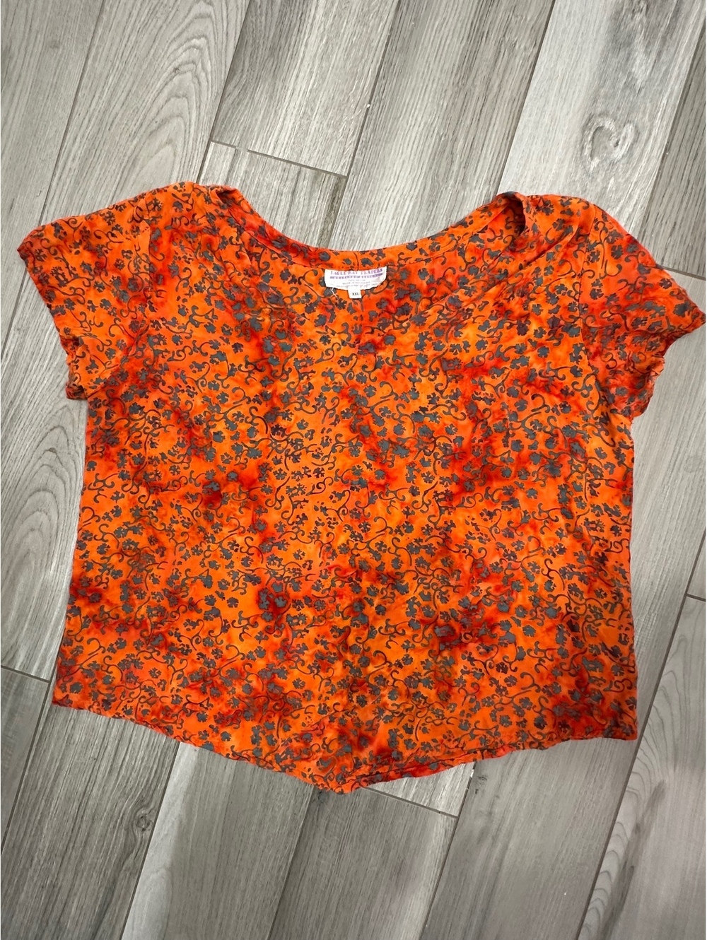 Vintage 90s Eagle Ray Traders Orange Rayon Floral Print Crop Top XXL